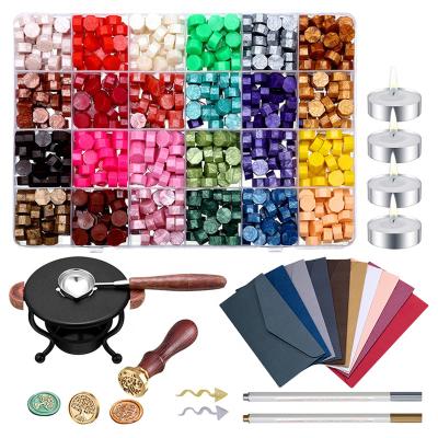 China Retro Art Wax Seal Beads with 24 Colors Vintage Envelope Spoon Metal Pens for Wax Seal, Crafts and Decorating Wax Seal Kit for sale