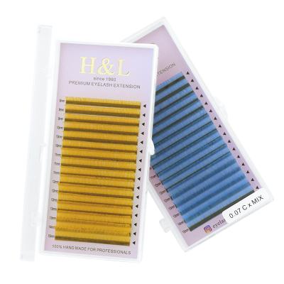 China Natural Long Song Whips Handmade Wholesale Soft PBT 0.07mm Super Korean Russian Light Volume Colored Lashes for sale