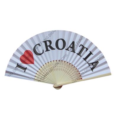 China Souvenir 1 Side Printing Durable White Paper Cheap Custom Hand Fans for sale