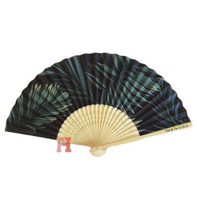 China Europe Custom Hand Logo Printed Personalized Paper Folding Bamboo Fans for sale