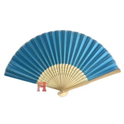 China Durable High Quality Bamboo Single Hand Color Silk Folding Fan for sale