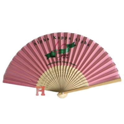 China Custom Europe Souvenir Promotion Bamboo Held Durable Silk Hand Fan for sale