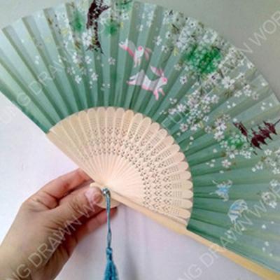 China Wedding High Quality Valentine's Day Wedding Hand Fans Bamboo and Silk Folding Dancing Hand Fan for Gift Souvenir for sale