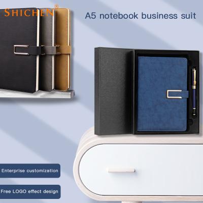 China Custom Spiral Notebook Daily Diary Planner Pocket Agenda A5 PU Leather Cover with Pen Set for sale