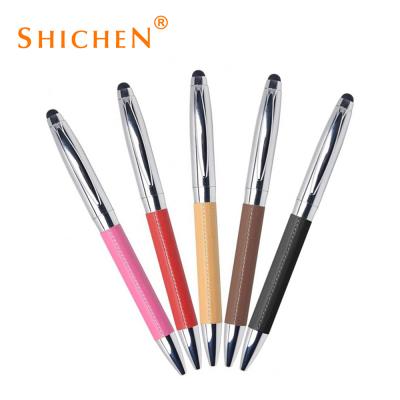 China Promotion Classic Multicolor Leather Ballpoint Pen Metal Pen Metal Ball Pen Creative Promotion Stationery Leather Touch Pen for sale