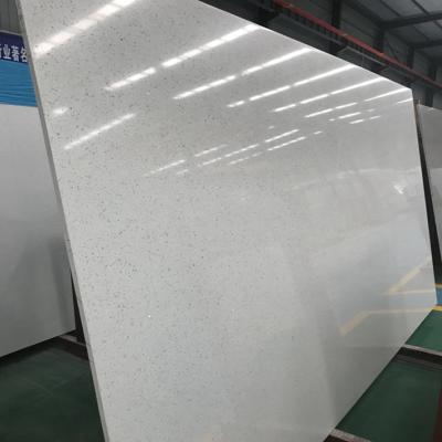 China Polished Crystal White Shinning Glass Artificial Quartz Stone Tile For Countertop for sale