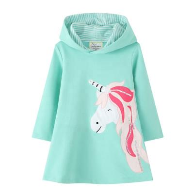 China Breathable Children's Autumn Winter Cute Girls Cotton Hooded Dresses Embroidered Unicorn Baby Clothing Princess Dress For Girl for sale