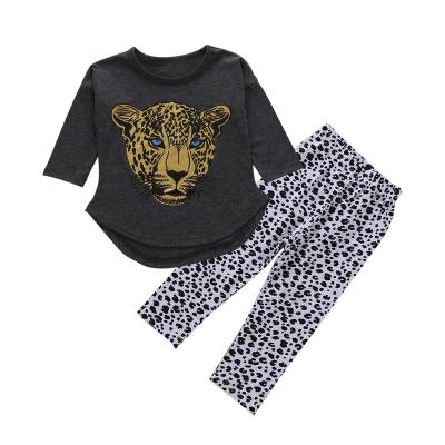 China New Casual Toddler Baby Clothes Long Sleeve Leopard Print Top + Leg Warmers Yoga Set For Kids Girls 1 To 7 Years Old for sale