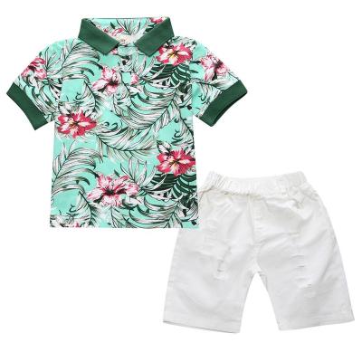 China Little Boys Kids Baby Gentleman Casual Stylish Flower Printed T-Shirts And Shorts 2pcs Clothing Sets for sale