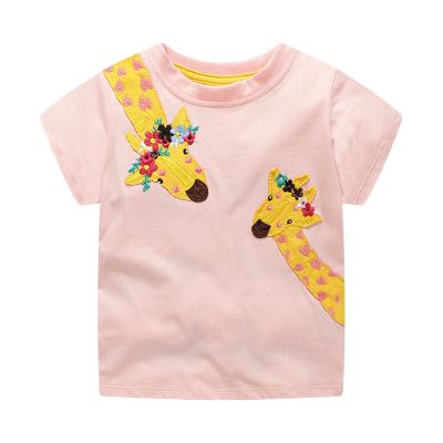 China The Other Babies Attractive Casual Pink Color Embroidered Giraffe Cartoon T Shirt For Birthday Party Daily Wear for sale