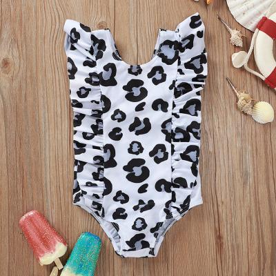 China New Fashion Girls Sleeveless Bikini Kids Girls Leopard Print Ruffled One-Piece Swimwear Cute Swimsuit Babies for sale