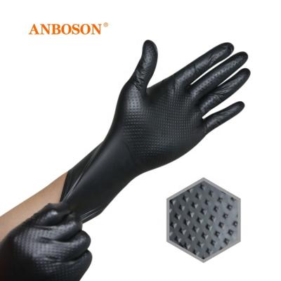 China Anboson Working Gloves Nitrile Netting Black Color 10-12mil Texture Nitrile Gloves For Car Repairment for sale