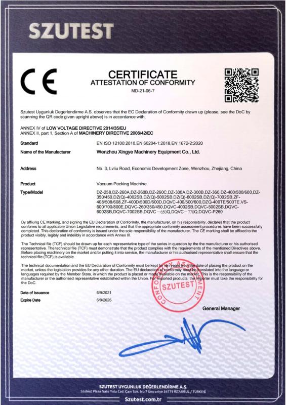 CE - Wenzhou Xingye Machinery Equipment Co., Ltd.