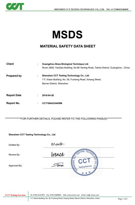 MSDS For Serum - Guangzhou Boss Biological Technique Ltd.