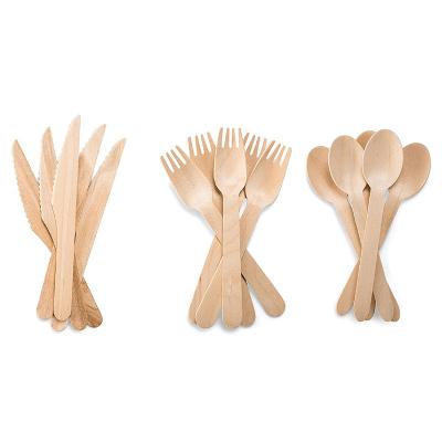 China Hotel Restaurant Home Eco-Friendly Disposable Knife Spoom Fork Birchwood Wooden Cutlery for sale