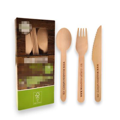 China Disposable Home Disposable Wooden Kitchen Restaurant Hotel Restaurant Food Grade Cutlery Set Knife Fork Spoon Wooden Spoon for sale