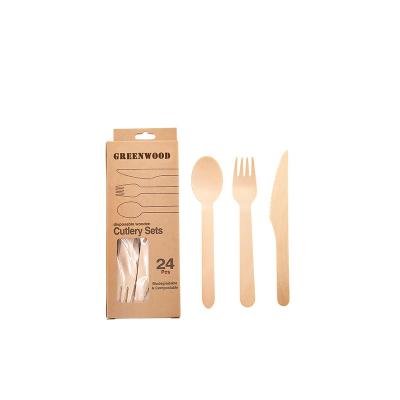 China Wholesale Home Wooden Spoon Knife Fork Hotel Restaurant Flatware Disposable Cutlery Set In Box for sale