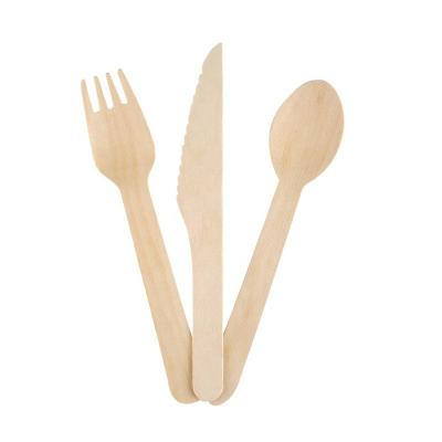 China Home Biodegradable Disposable Hotel Restaurant Fork Knife Birch Wooden Spoon Cutlery Set for sale