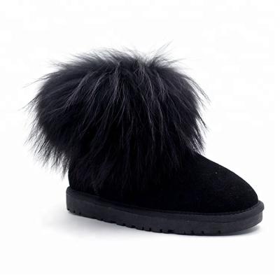 China Luxury Flat Winter Raccoon Fur Cuff China Snow Boots Ladies Black Snow Boots for sale