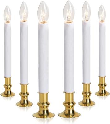 China Candle shaped electric window candle lamp with brass plated base, on/off switch, bulb for sale