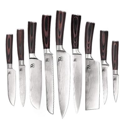 China Kitchen Chef Sustainable Chinese Professional Cutting 9pcs Stainless Steel Sharp Cooking Knife Set Custom Wholesale for sale