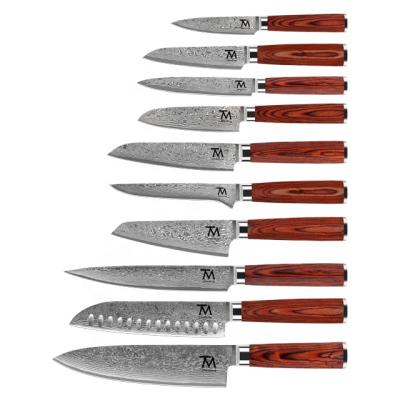 China Sustainable 10Pcs Damascus Professional Cooking Steel Knives Wholesale Customized Sharp Kitchen Knife Set for sale