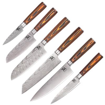 China Viable Professional Stainless Steel 6pcs Kitchen Chef Knife Set Wholesale Customize Wood Handle Cooking Sharp Knives Set With Logo for sale