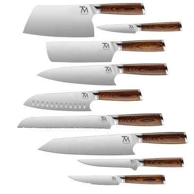 China Viable 9 Pcs Wholesale Professional Custom Chef Knives Set Stainless Steel Custom Kitchen Cooking Knife Set for sale