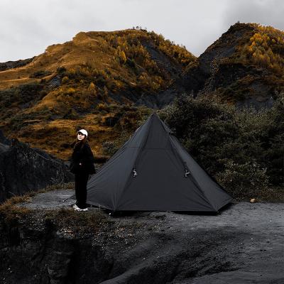 China Trine/V-Type Ground Nail 2022 New Black Outdoor Camping Tent 3-4 Person Rain Sun Shade Polyester Teepee Pyramid Tent for sale