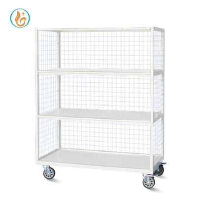 China Three-Layer Four Shelf Panels Easy Movable Cut Piece Mesh Trolley For Garment Factory for sale