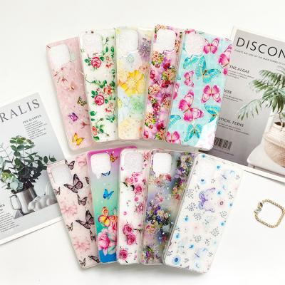 China Custom Tpu Bling Butterfly Flower UV Print Acrylic Clear Epoxy Acrylic Design Shockproof Epoxy Phone Case for sale