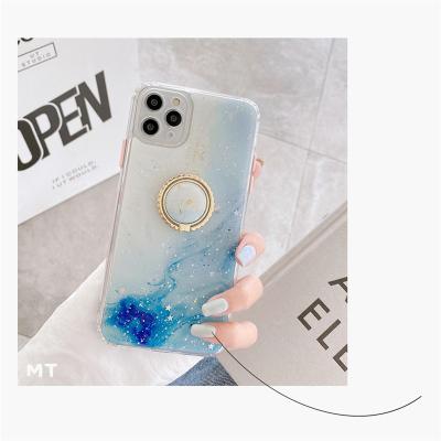 China Luxury Shockproof Epoxy Gold Foil Bling Marble Phone Case For Iphone 12 Pro Max Glitter Case With Ring Stand for sale