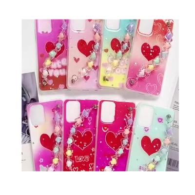 China Cute Fall Love Heart Wristband Bracelet Chain Phone Case Anti Shockproof Printing Acrylic Back UV For Iphone 13 for sale