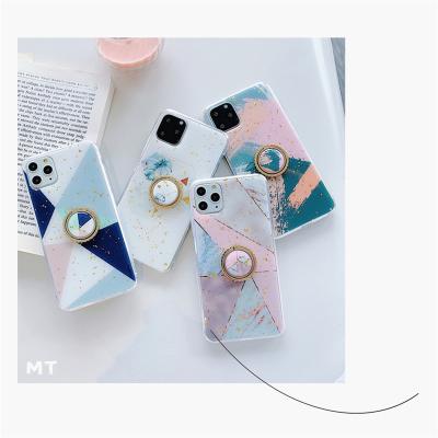 China Shockproof Custom Printed Luxury Bling Luxury Plating Ring Stand Phone Case For iPhone 13 Marble Case for sale