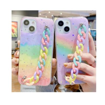 China Custom Epoxy Rainbow Painted Square Rainbow Sports Wristband Phone Case Shockproof For Iphone 13 for sale