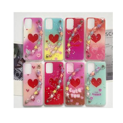 China Custom Anti Sport Red UV Fall Shockproof Acrylic Back Cell Heart Chain Bracelet Phone Case For Iphone 13 for sale