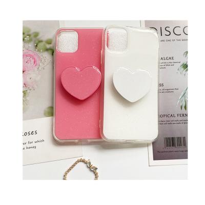 China Luxury Acrylic Epoxy Resin Shockproof Back Rose Gold Foil Heart Design Phone Case For Iphone 13 for sale