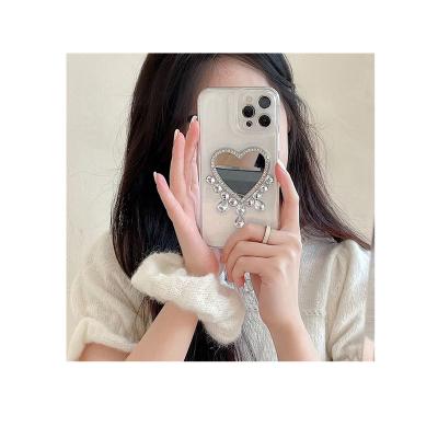 China Beautiful Butterfly Shockproof Transparent Crystal Diamond Love Heart Cell Phone Case For Iphone13 Mirror Case for sale