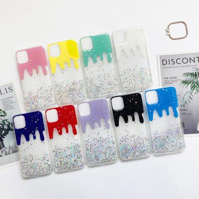 China Acrylic Glitter Bling TPU Shockproof Transparent Clear PC 2 in 1 Phone Case for Iphone 12 13 for sale