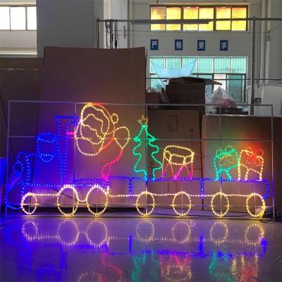 China Commercial Use 2D Train String Light Pattern with Santa for Christmas Themen Park Decorative Square for sale