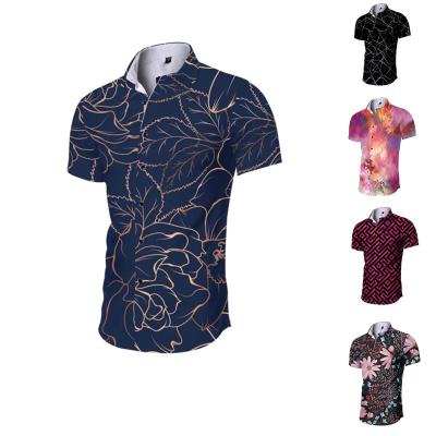 China New Men's Anti-pilling Digital Printing Lapel Shirt Cardigan Hawaiian Men's Short Sleeve Shirt Street Style for sale