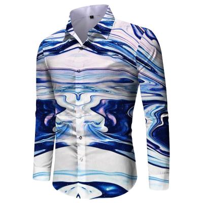 China Anti Pilling Men Eye Catch All Over Print Rayon Button Down Long Sleeve Shirt for sale