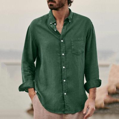 China New Fashion Anti-pilling Cotton Solid Color Linen Shirt Long Sleeve Shirts For Men for sale