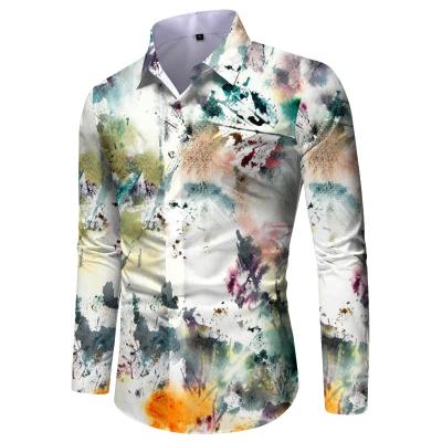 China Spring New Autumn Men's Anti-pilling Shirt Long Sleeve Oversized Slim Gradient Color Printed Shirt Clothing Shirt For Men's Tops for sale