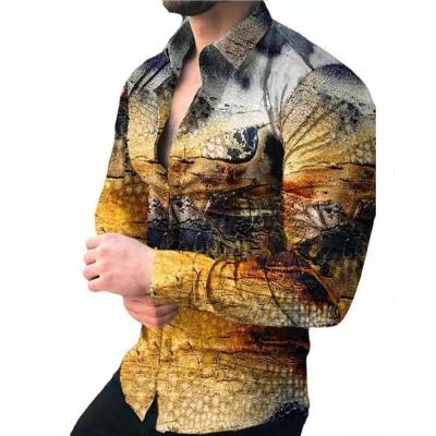 China 2022 new style men's casual long sleeve anti-pilling 3D printing personality lapel shirts men's clothing for sale