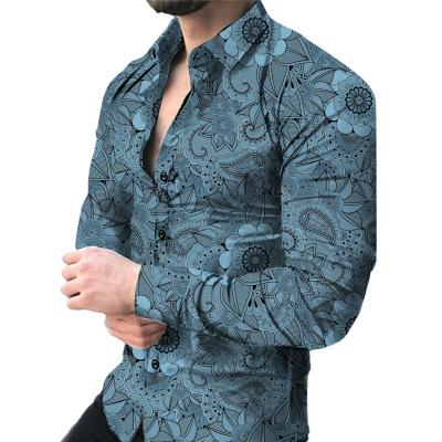 China European Style Anti-pilling 2022 Long Sleeves Spring Men's Shirt Man Flower Shirt for sale