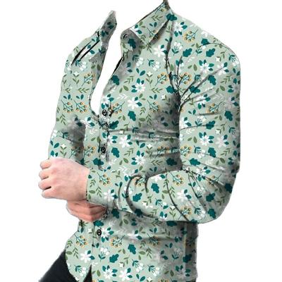 China 2022 new style men's casual anti-pilling 3D printing personality lapel shirts men's long sleeve clothing for sale