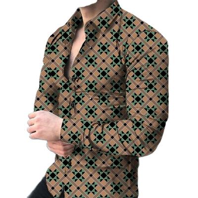 China Anti-pilling new style 2022 men's casual 3D printing lapel personality shirts men's long-sleeved clothing for sale