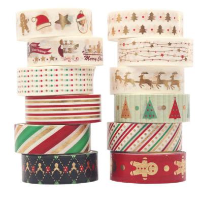 China Waterproof Paper Tape Holiday DIY Stickers Hot Stamping Silver Christmas for sale