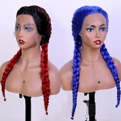 China Synthetic High Temperature Fiber Braid Lace Wig Glueless Frontal Synthetic Double Lace Front Wig Colorful Long Wigs Wholesale For Women Cosplay Halloween for sale